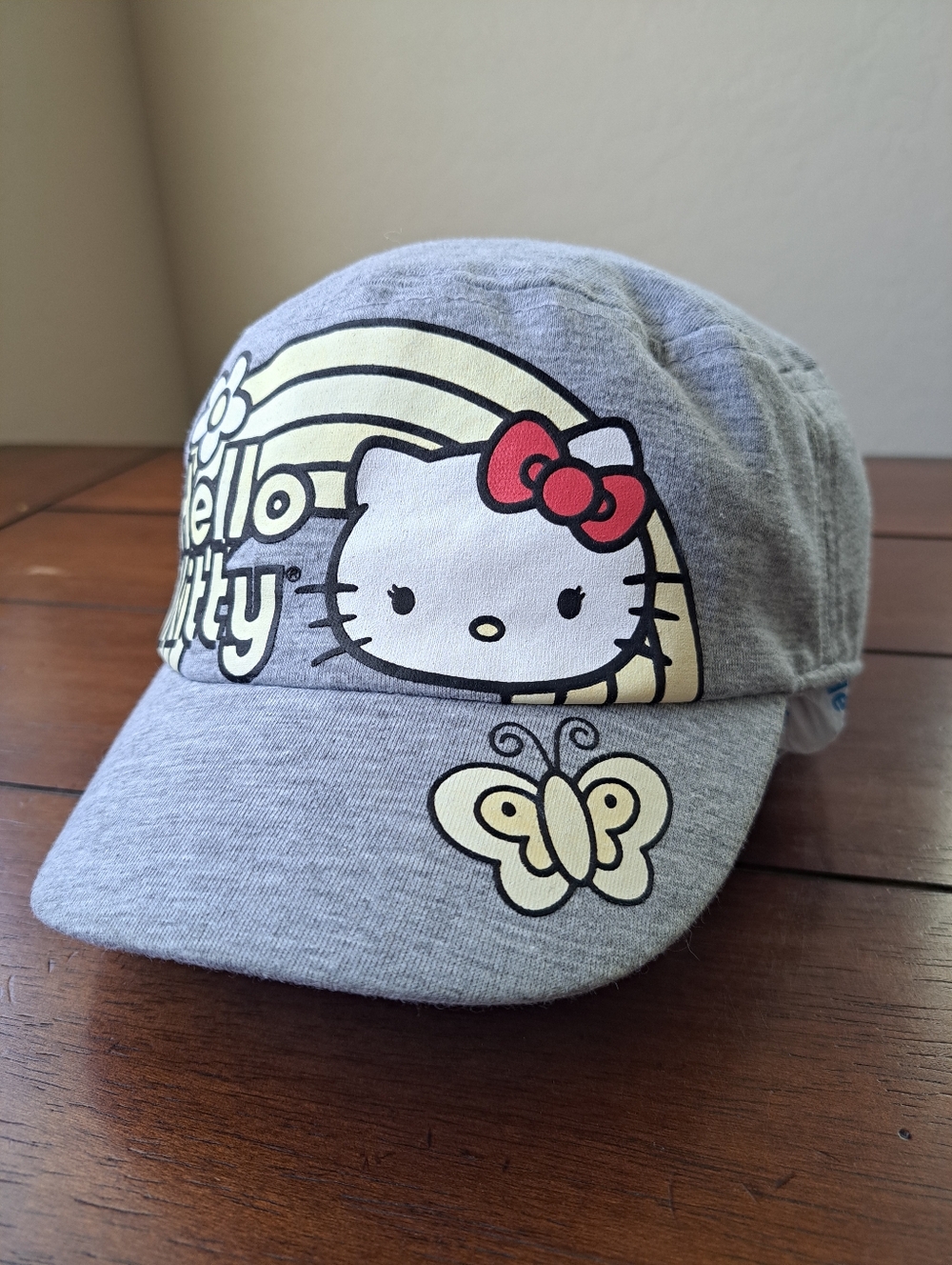Hello Kitty Girls Youth Cap Hat Gray Rainbow & Butterfly Sanrio One Size